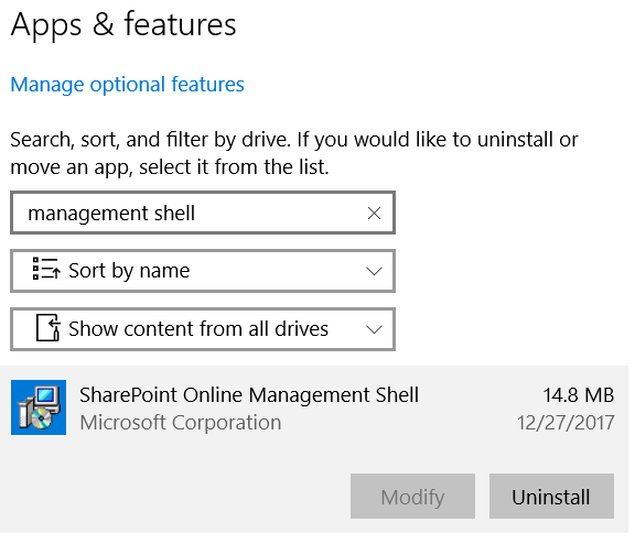 Uninstall SharePoint Online Management Shell