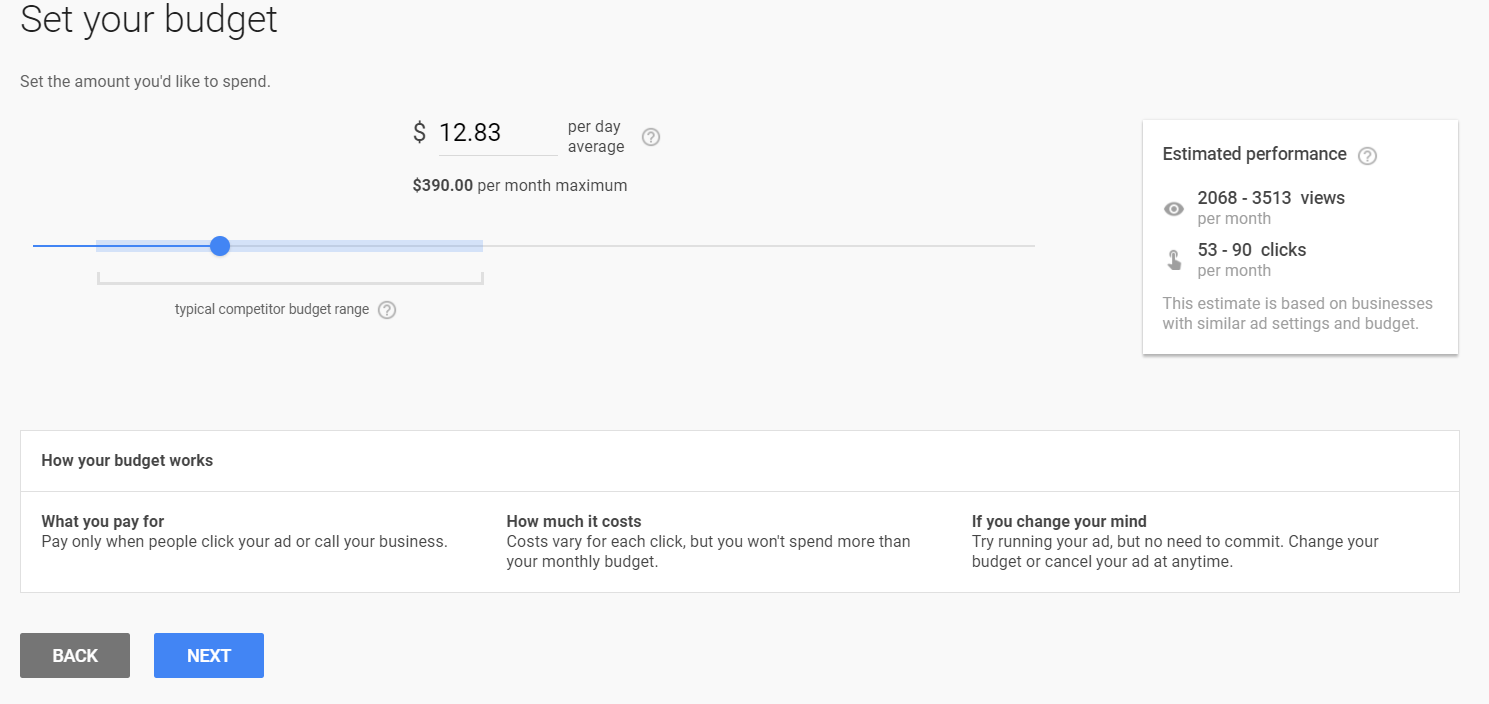 Google Adwords Express Estimated Budget