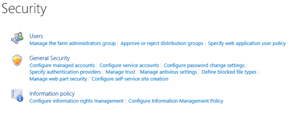 Central Admin Security Configuration