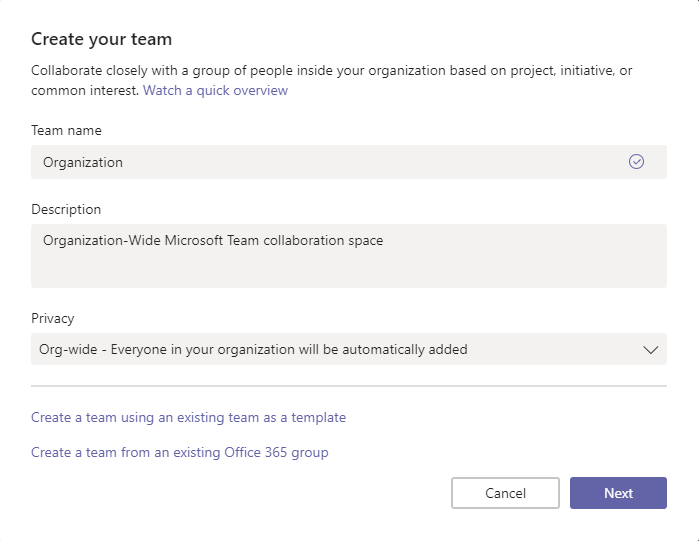 Microsoft Teams Create Team Org Wide Privacy Setting