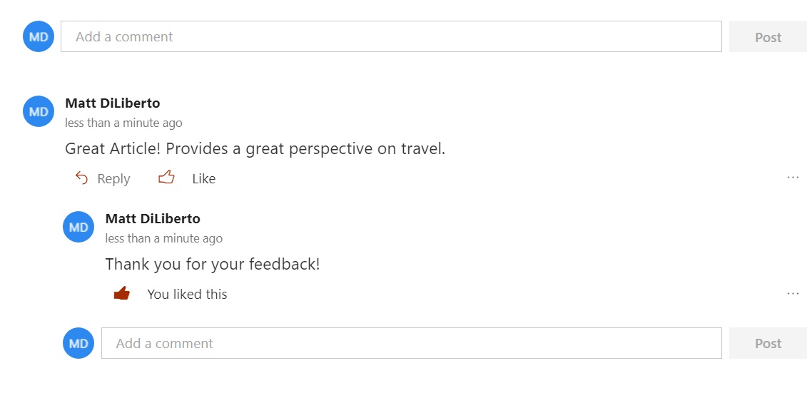 News Article Page Comments – SharePoint Online Microsoft Office 365