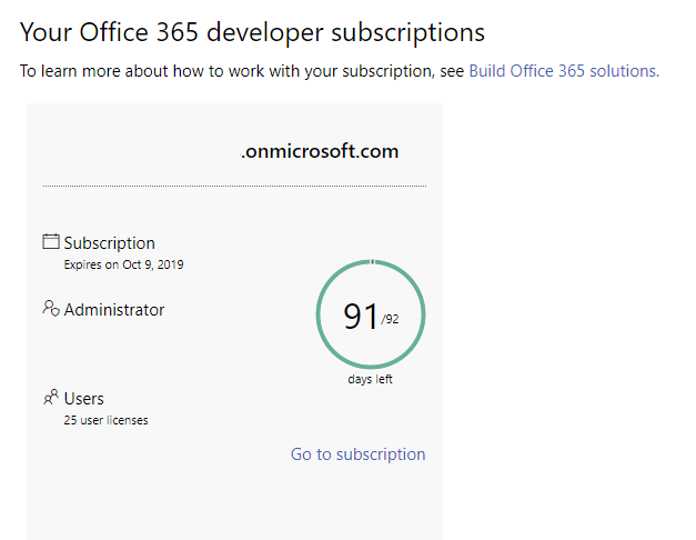 Office 365 Developer Tenant Subscription