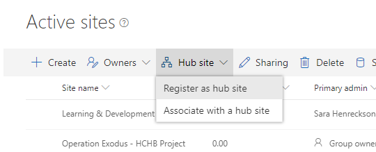Register Hub Site Association