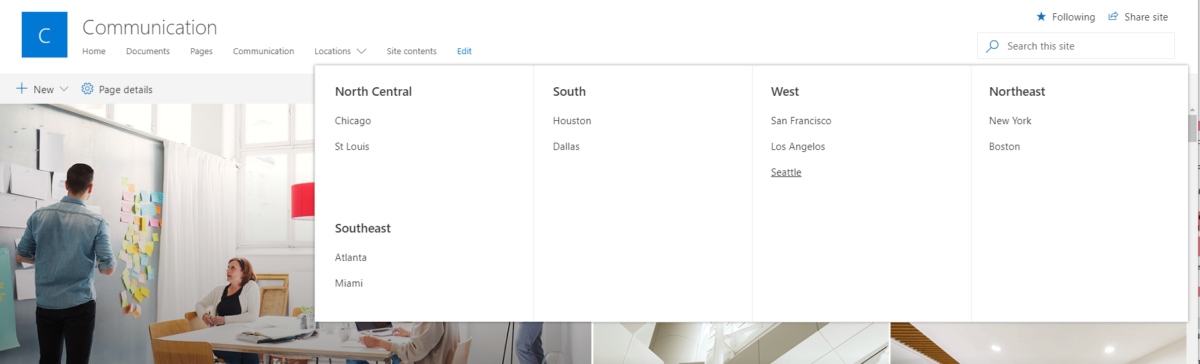 SharePoint Mega Menu Desktop View