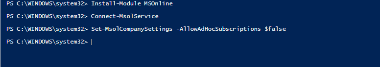 Organization Policy disabling self-service trial PowerShell